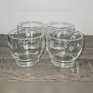 Set of 4 Vintage Small Footed Etched Polka Dot Dessert Custard Cups Bowls 6oz